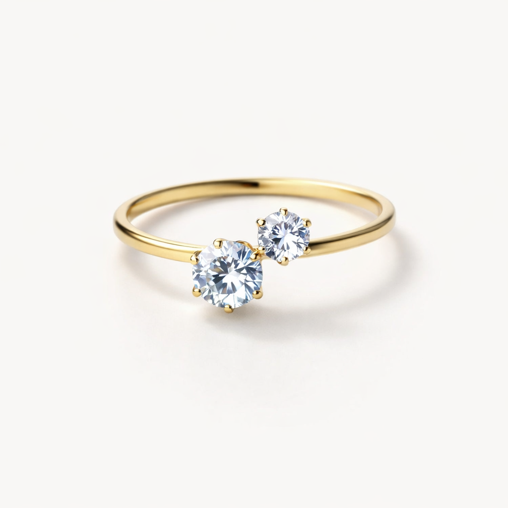 Elegant Dual Stone Gold Ring – Minimal Luxury Adjustable Ring