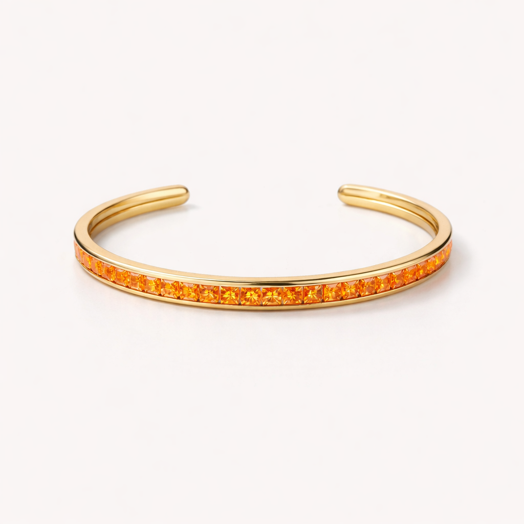 Luxury Gold Orange Crystal Cuff Bracelet – Statement Open Bangle