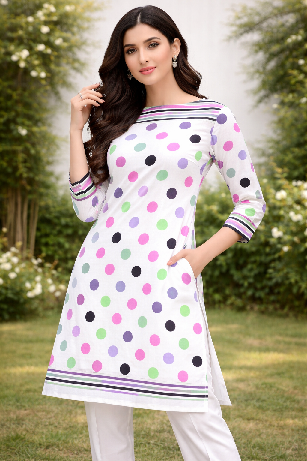 Multicolor Polka Dot Summer Lawn