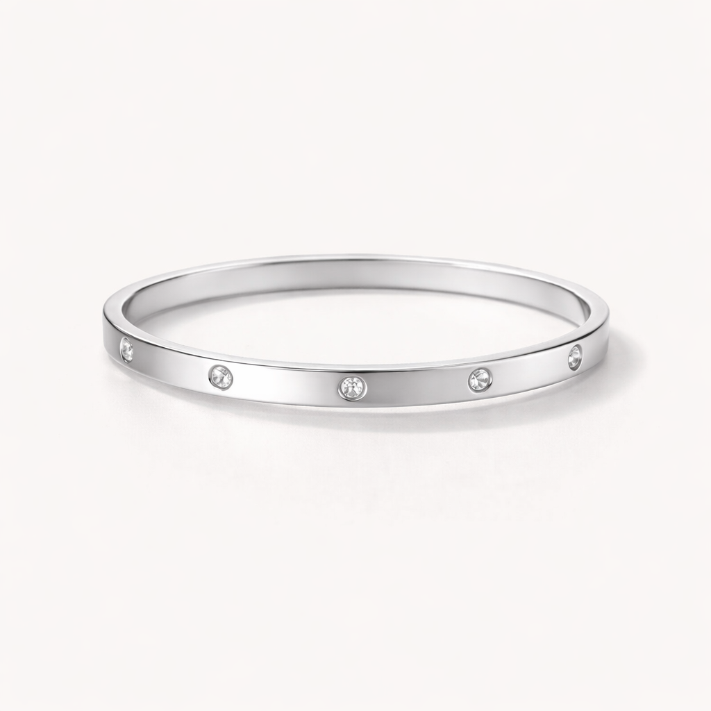 Luxury Silver Crystal Bangle – Minimal Elegant Bracelet for Women