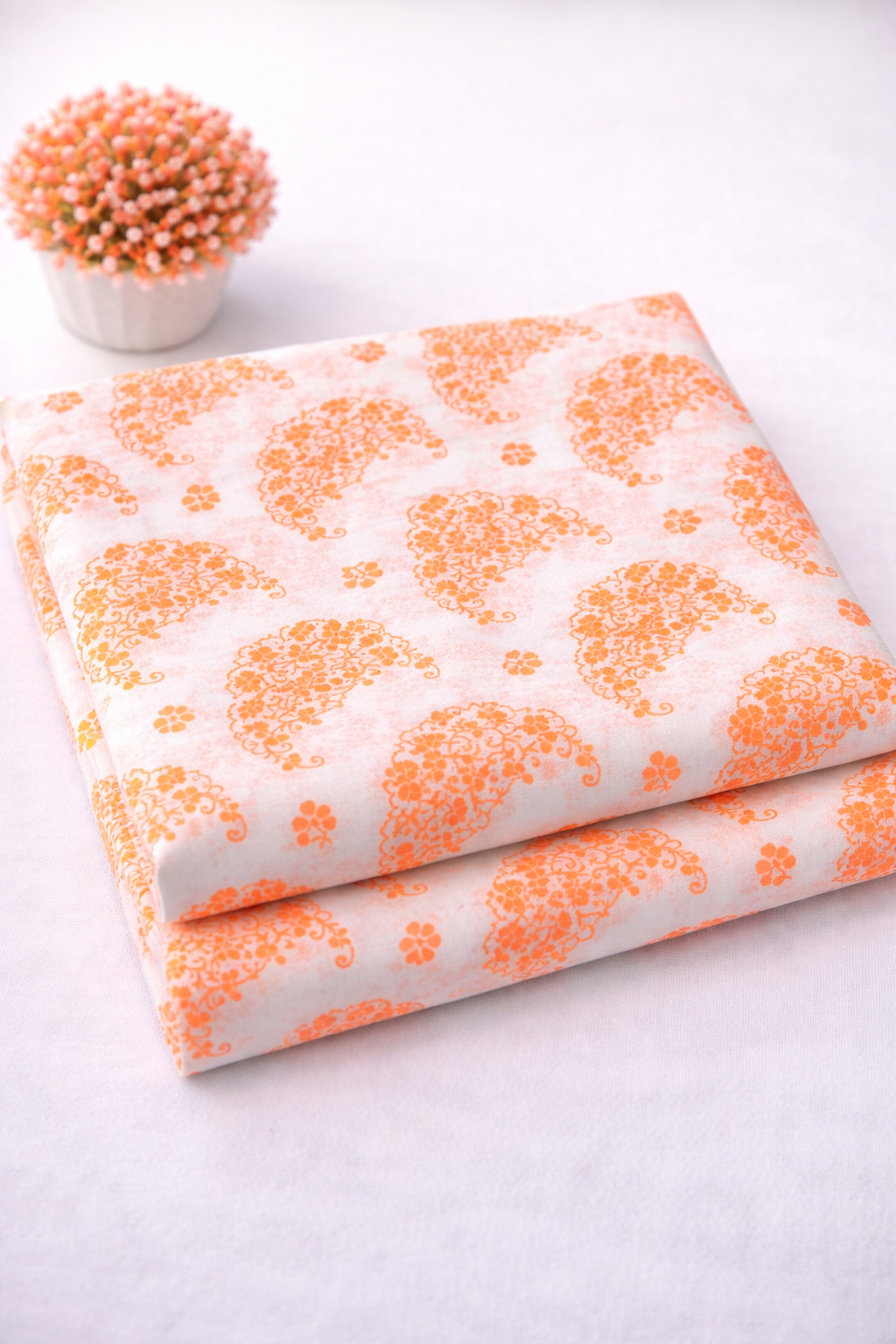 Orange Paisley Printed Summer Lawn