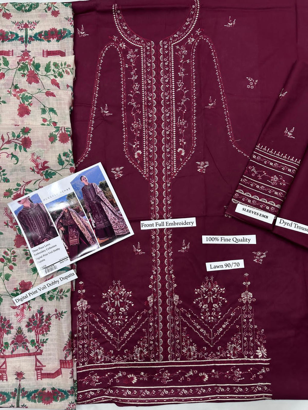 Embroidered Lawn Suit with Digital Print Voil Dobby Dupatta
