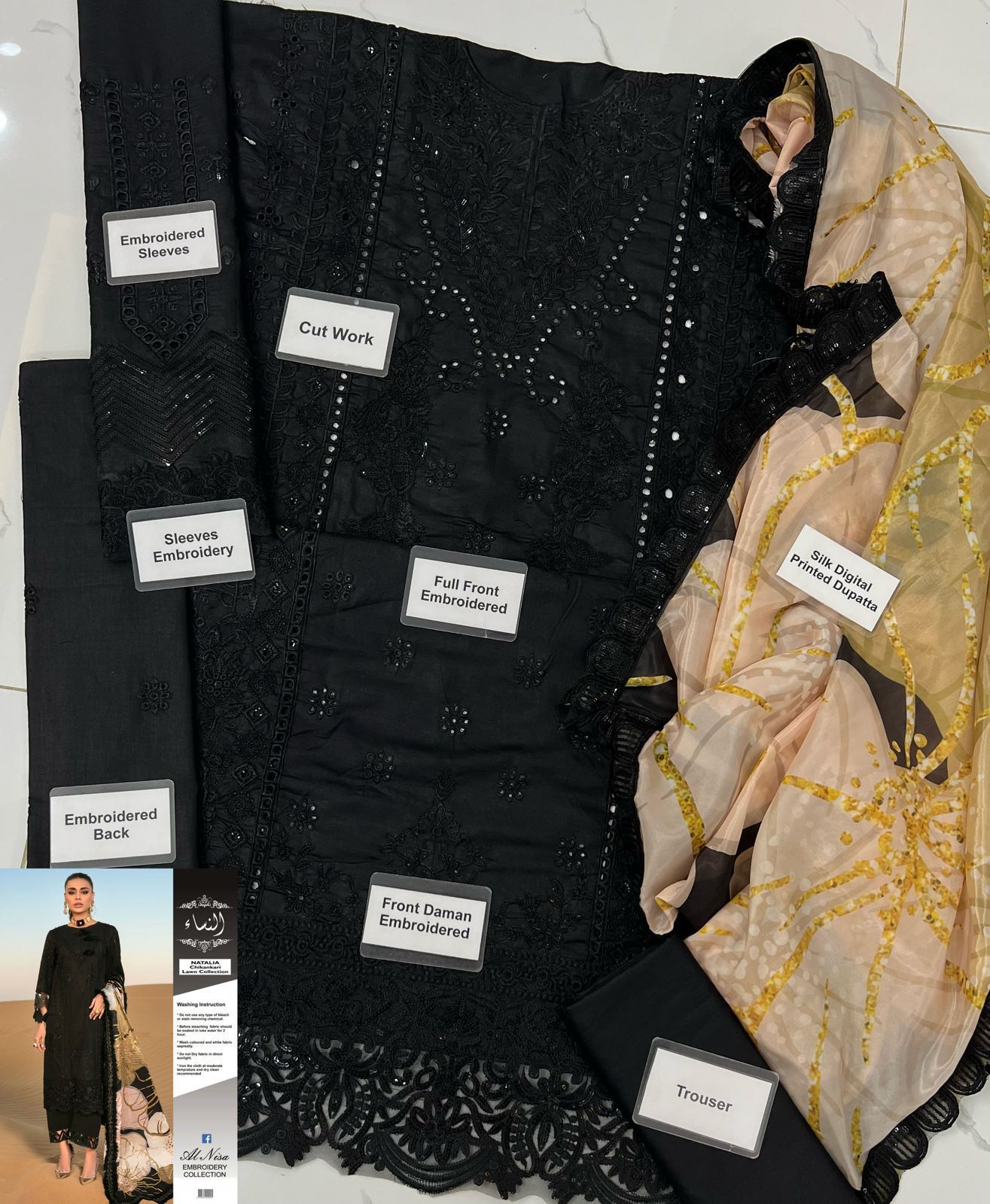 Luxury Chikankari & Silk 3-Piece Embroidered Suit