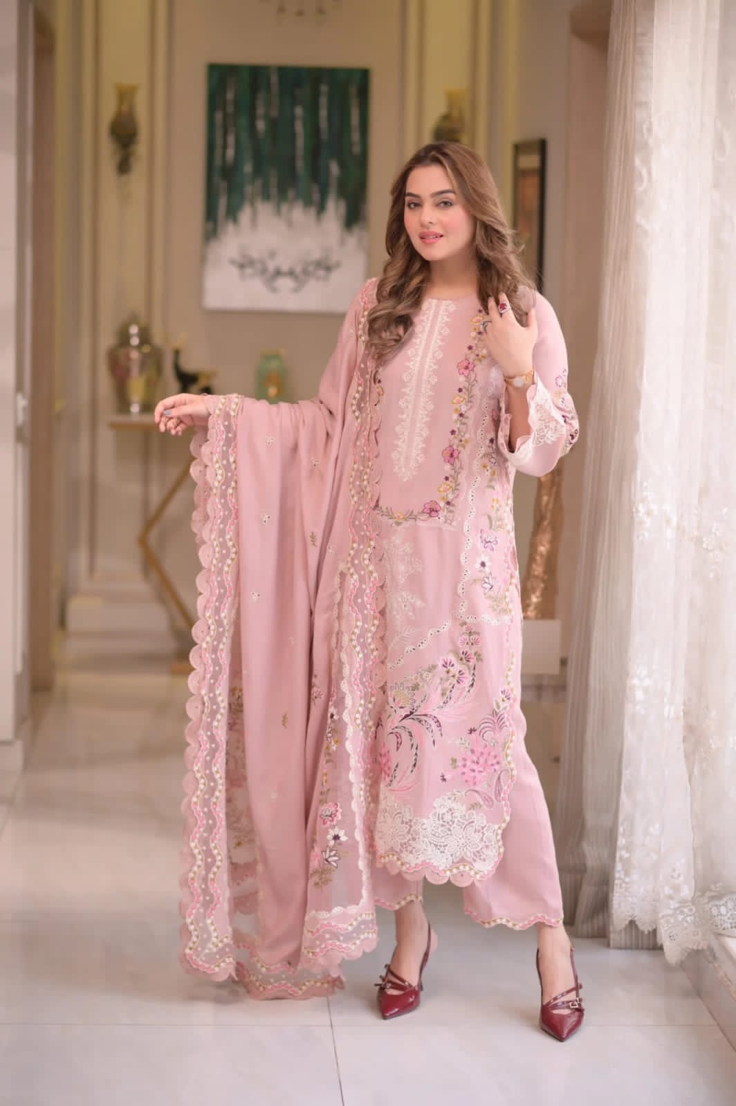 Luxury Fully Embroidered 3-Piece Lawn Suit with Net Dupatta