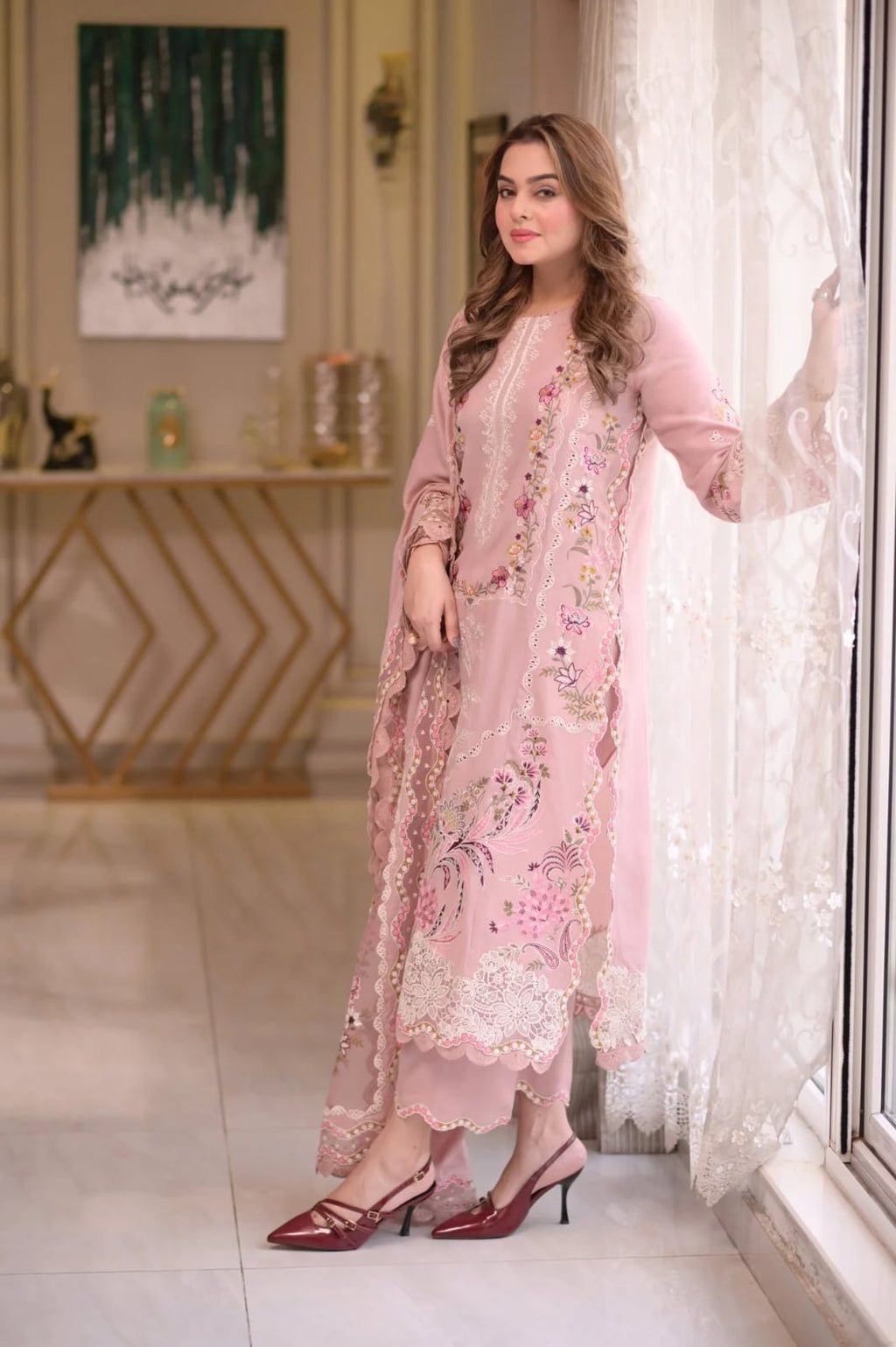 Luxury Fully Embroidered 3-Piece Lawn Suit with Net Dupatta