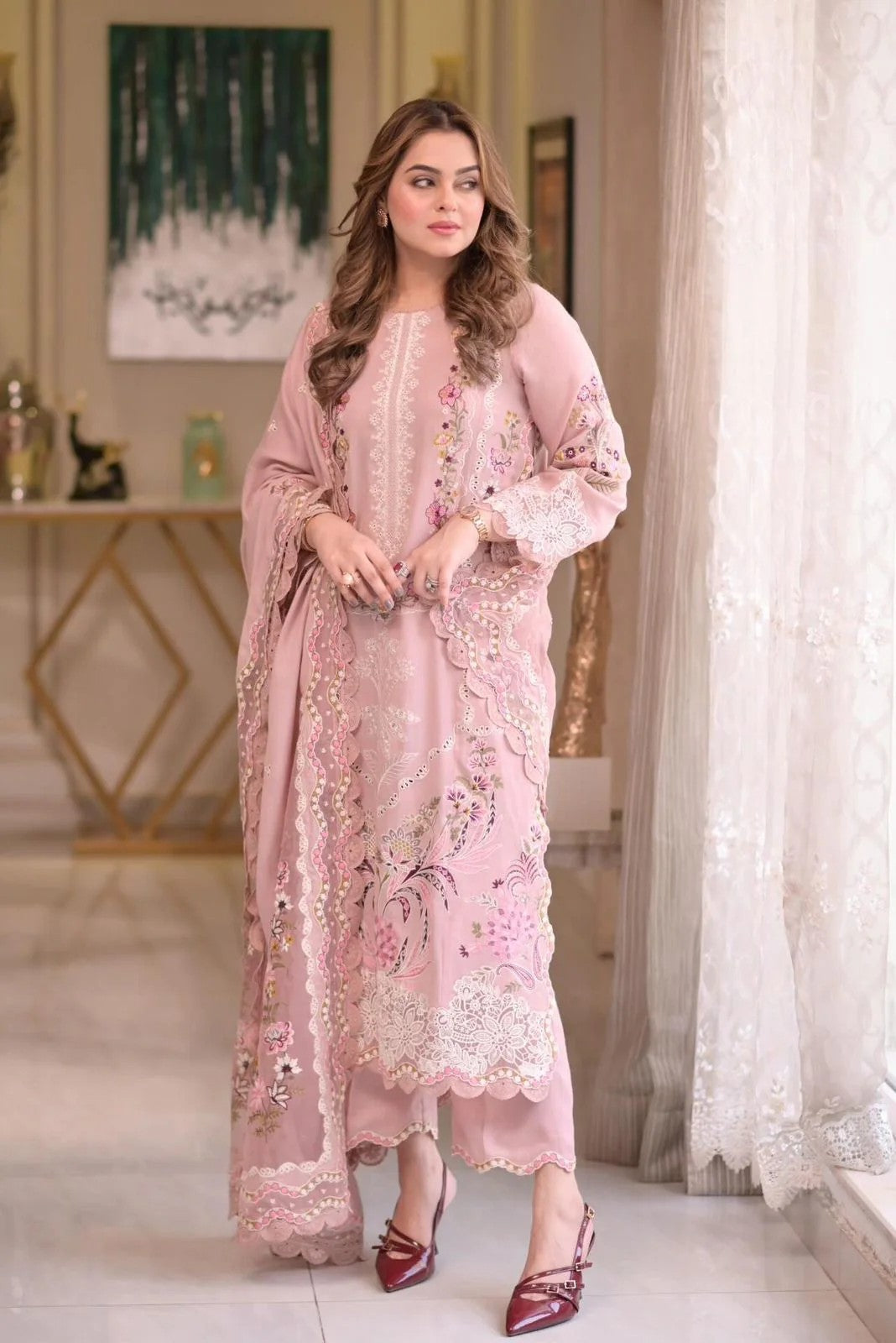Luxury Fully Embroidered 3-Piece Lawn Suit with Net Dupatta