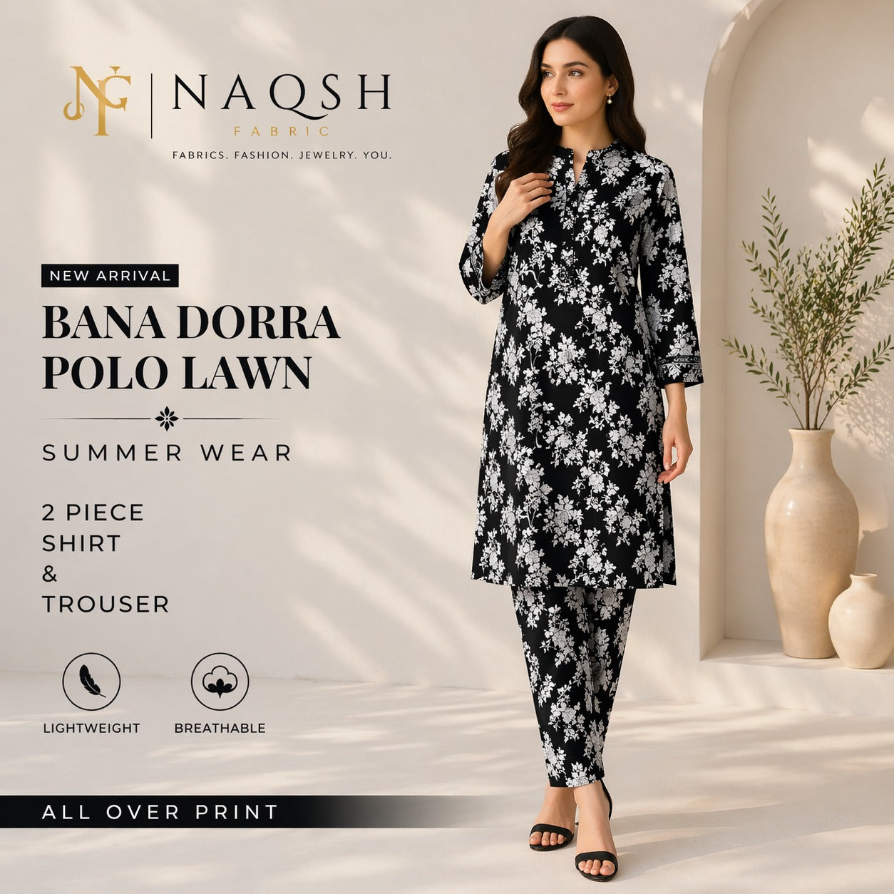 Premium Summer Lawn Bana Dora 2 Piece (BW)