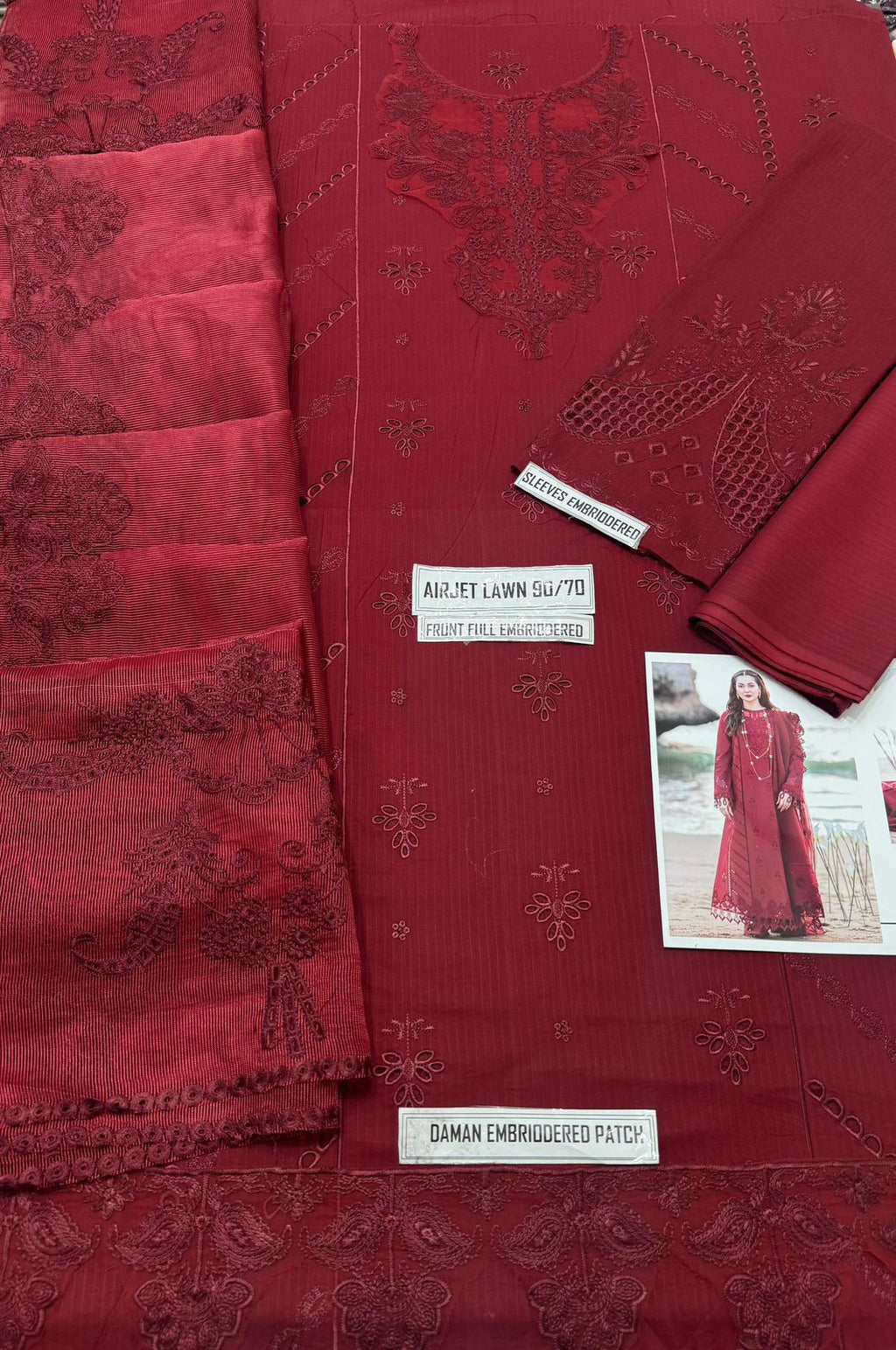 Premium Embroidered Lawn Suit with Cotton Net Dupatta