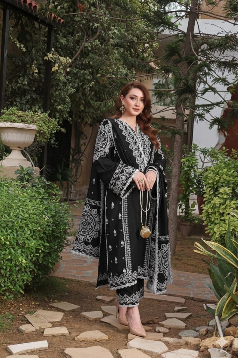 Premium Airjet Embroidered Lawn Suit with Printed Dupatta