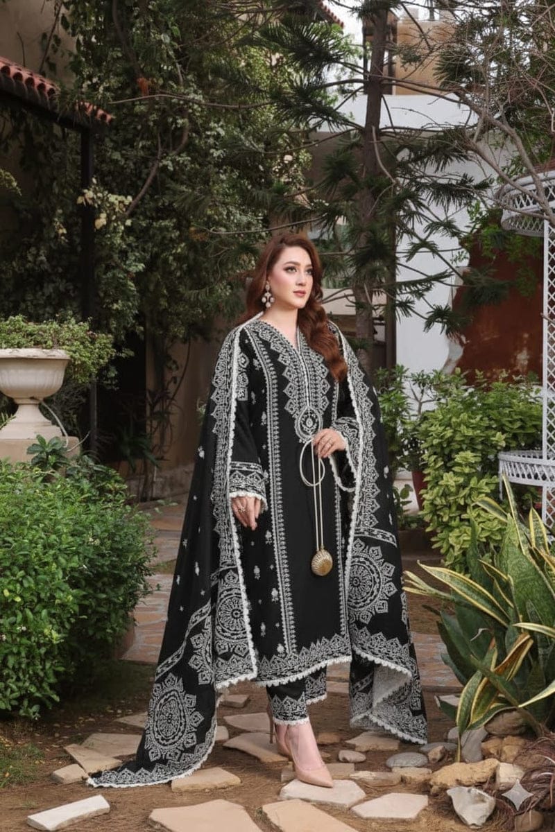 Premium Airjet Embroidered Lawn Suit with Printed Dupatta