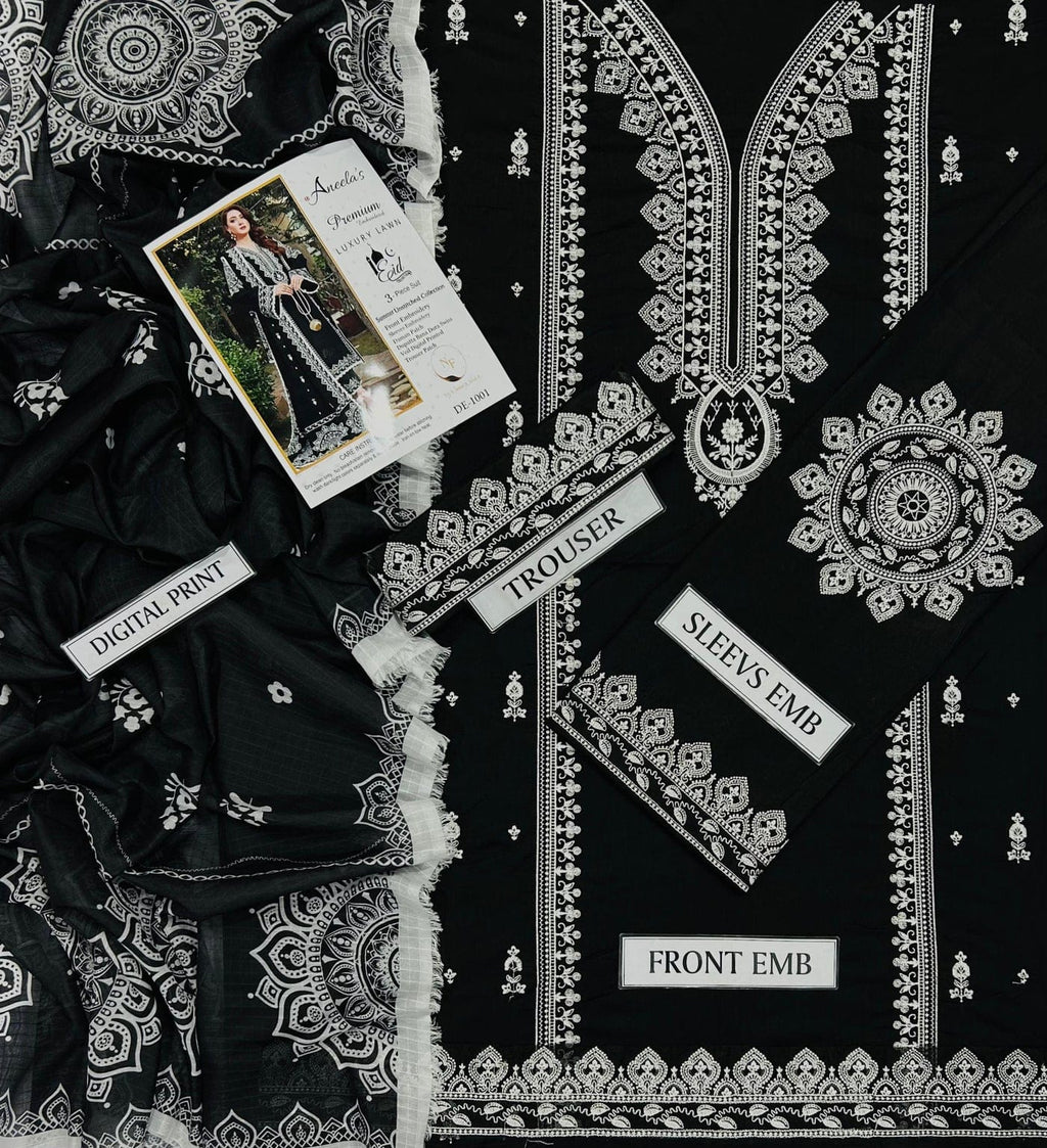 Premium Airjet Embroidered Lawn Suit with Printed Dupatta