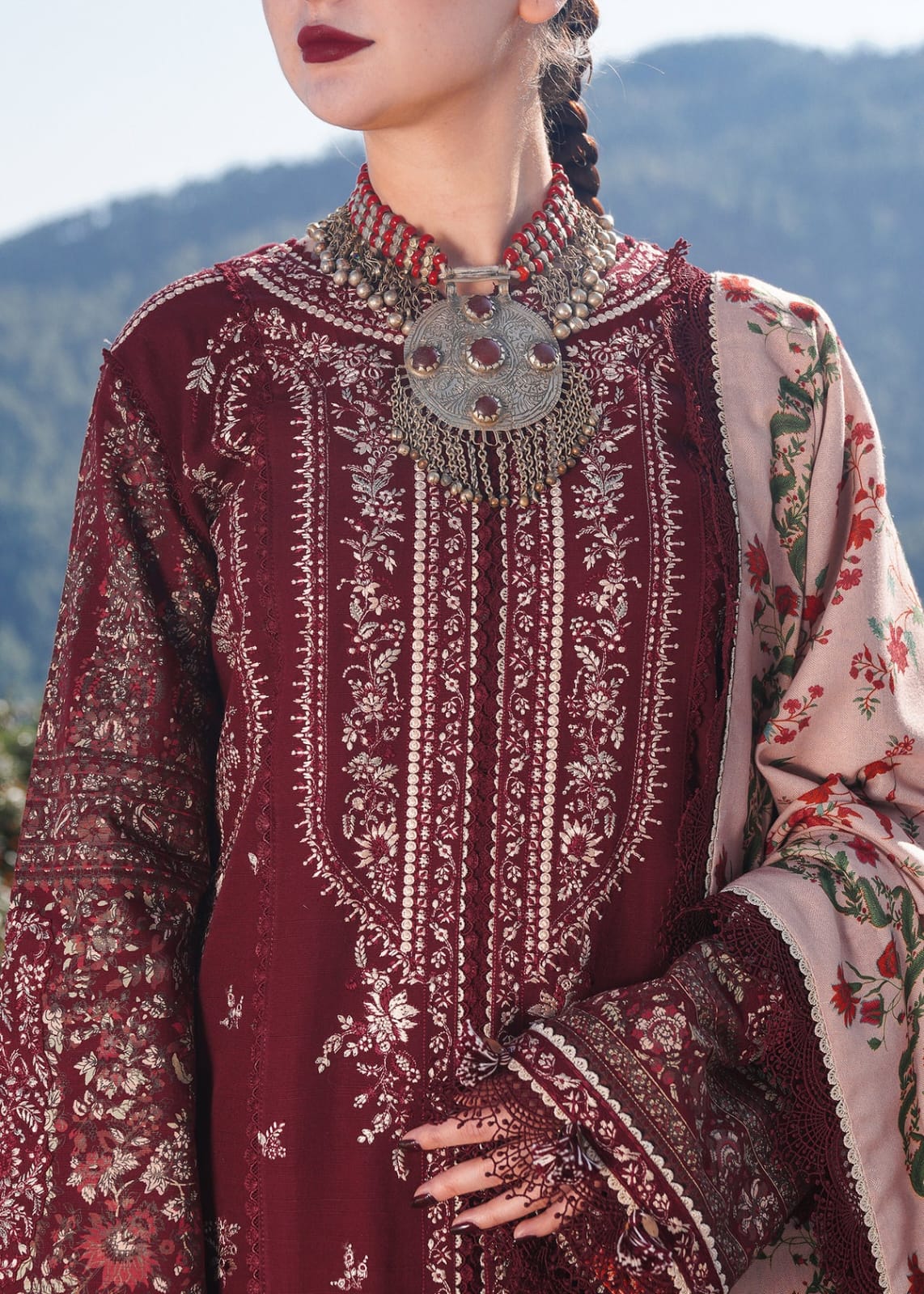 Embroidered Lawn Suit with Digital Print Voil Dobby Dupatta