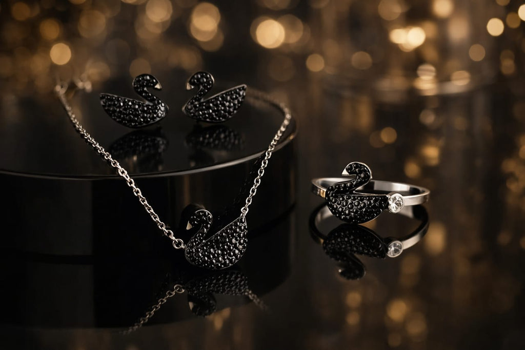 Luxury Black Swan Jewellery Set – Necklace, Ring, Handcuffs & Earrings (5-Piece Set)