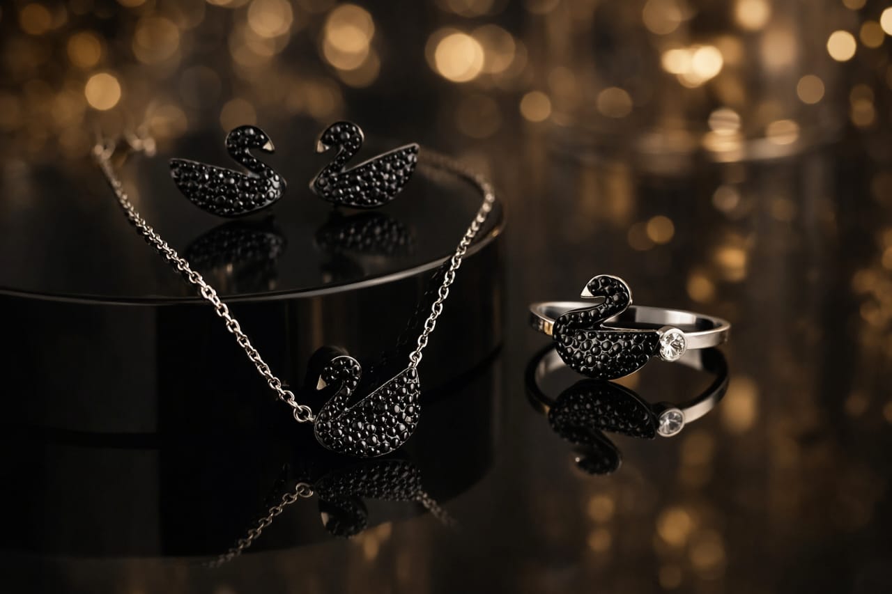 Luxury Black Swan Jewellery Set – Necklace, Ring, Handcuffs & Earrings (5-Piece Set)